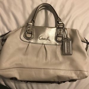 White and Silver Coach Leather Satchel